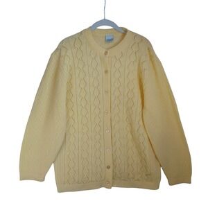 Haband Womens XL Yellow Pointelle Knit Button Front Cardigan Sweater Made in USA